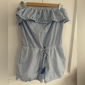 Vineyard Vines Ruffled Striped Romper Sunflower Size S